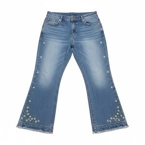 Vintage Studio Floral Embroidered Flare‎ Jeans Women's Size 6 Frayed Hem